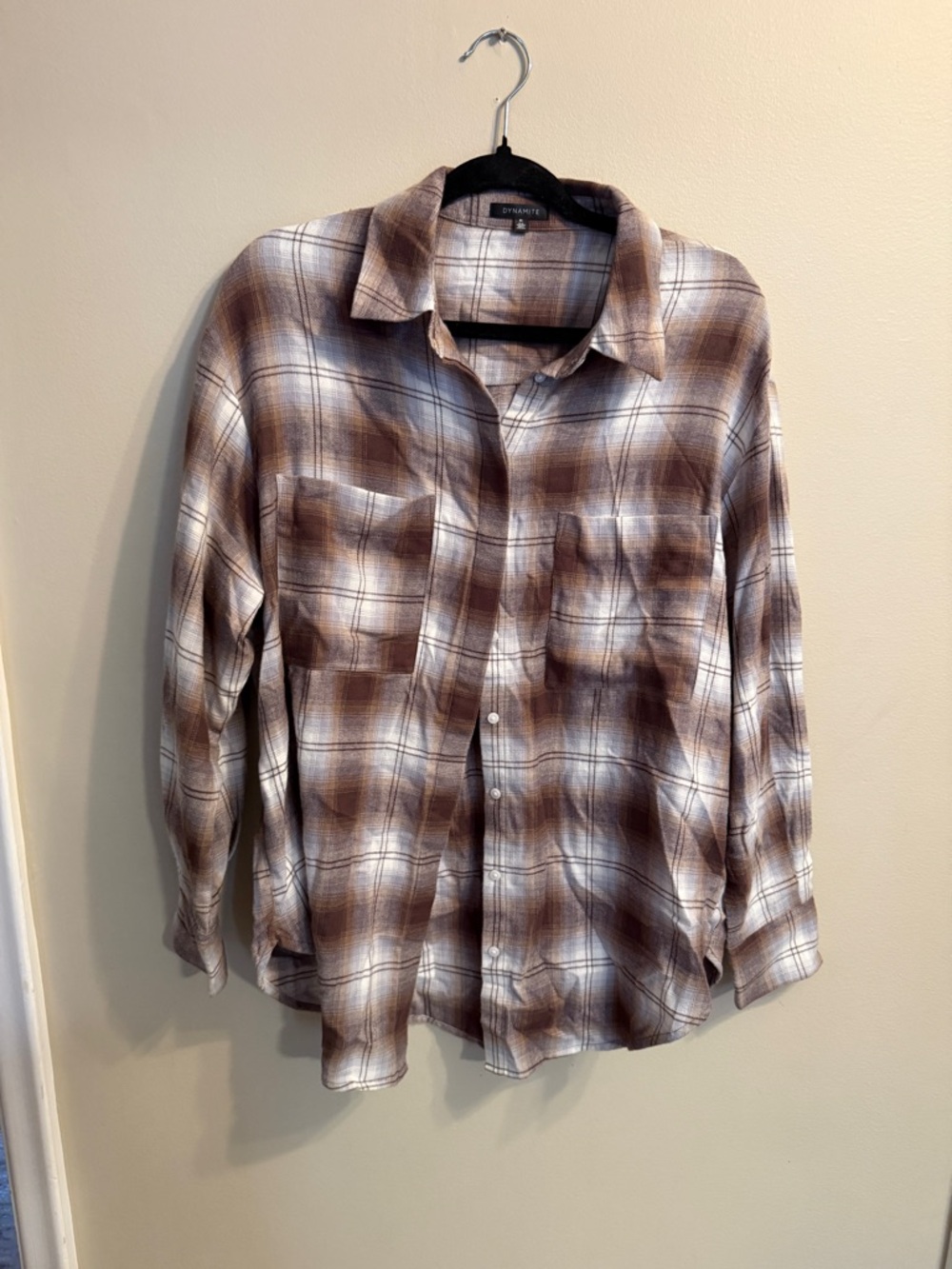 Dynamite Plaid Button-Down Shirt - Brown & White